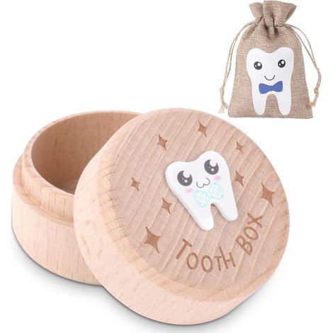 Boîte à Dents de Lait en Bois, Boîte de Rangement de Dents Sculptées en 3D, Boîte de Rangement de Dents en Bois, Cadeaux D'anniversaire pour Garçon pour Commémorer Votre Première Dent (1/5)