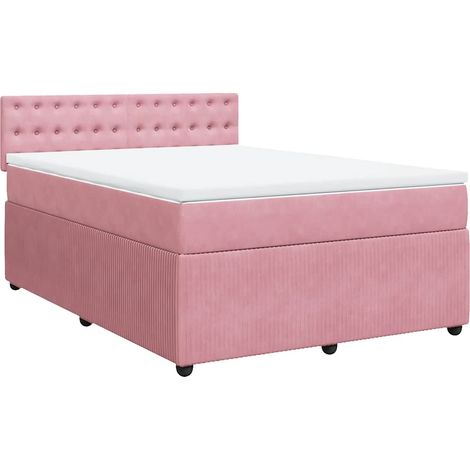 Maison Exclusive - Sommier à lattes de lit avec matelas Rose 140x190 cm Velours (1/5)