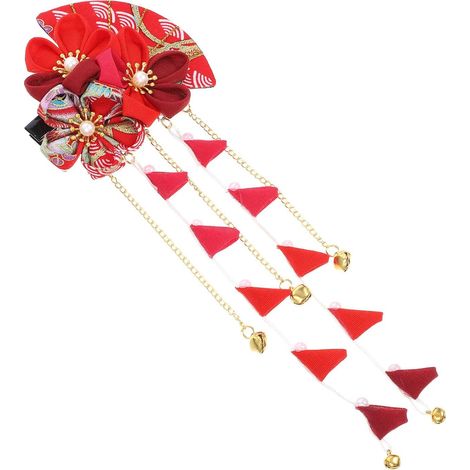 Classic Japanese Bridal Headpiece with Tassels, Red, Lightweight (1/5)