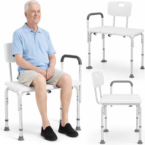 Sgabello Doccia Doppio in Alluminio 76x45x92.5cm per Anziani Mobilità Ridotta