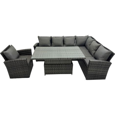 Fimous Mobilier de jardin en polyrotin à dossier haut Ensemble de table à manger réglable en hauteur avec Fauteuils (1/5)