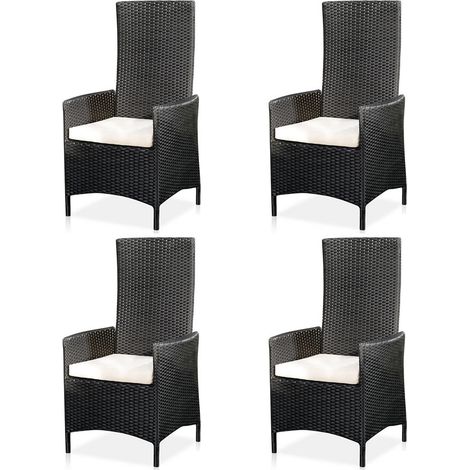 6XGarten poltrona con schienale alto + sedia a cuscino poltrona da balcone poltrona in rattan nero (1/5)