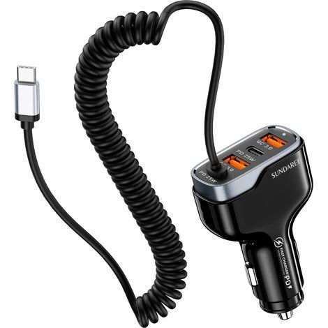 Cavo caricabatterie da auto USB-C, 4 porte, 50W, 12V, Type-C, ricarica rapida PD e QC, caricabatterie USB per accendisigari auto per Xiaomi Redmi Note 10/11, Samsung Galaxy A22/M52, iPhone 13 Pro, Hon (1/5)