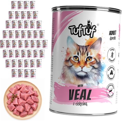 Comida húmeda para gatos TufTuf, ternera, lata de 48 x 400 g, carne en conserva. (1/2)