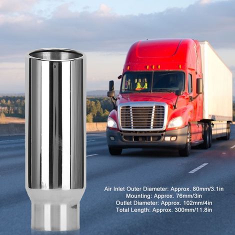 Tuyau d'échappement de voiture en acier inoxydable, entrée 80 mm (3,1 po), sortie 102 mm (4 po), embout universel argenté (1/5)