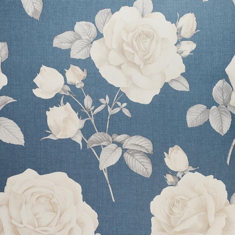 Rosa Floral Motif Luxury Wallpaper Belgravia Navy Cream Grey from YöL (1/3)