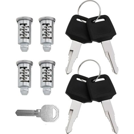 Set of 4 Silver Cylinder Lock Compatible with Security Locks, Roof Box Locks, Security Roof Rack Kit, for Security Roof Bars, Trunks and Bike Racks (1/5)