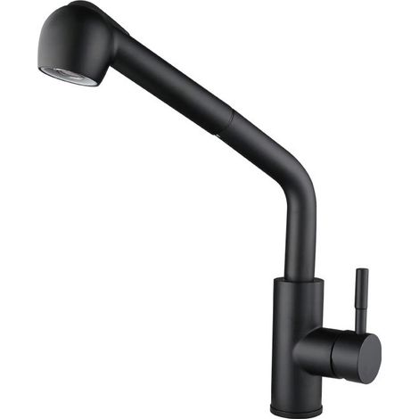 Grifo de cocina universal extraíble, acero inoxidable, doble chorro, color negro. (1/5)