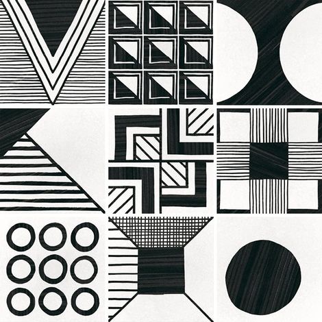Carrelage effet carreau de ciment CAPRICE DECO B&W PATCHWORK 20x20cm 20x20cm Noir et Blanc Mat - Boîte de 1 m2
