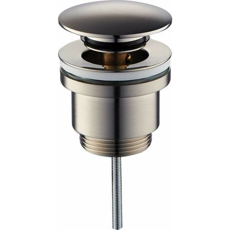 Bouchon De Vidage - Rond - Connexion 1 1/4 G - Laiton - Finition Acier Brossé - Pour Évier Et Lavabo - 1 Pièce (1/2)