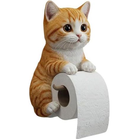 Porte Rouleau de Papier Toilette 3D Chat – Support Mural Rigolo, Décoration Adorable pour Salle de Bain ou Cuisine, Idée Cadeau Originale pour Amoureux des Chats (1/5)