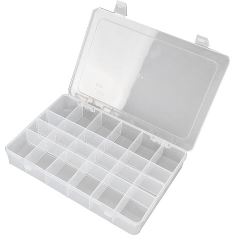Boîte de rangement transparente à grille en PP, compartiments séparés pour composants électroniques amovibles (1/5)