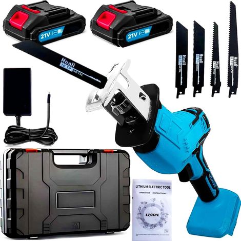 Scie Sabre Sans Fil avec 2 Batteries 4 Lames et Chargeur pour 21V Battery, Vitesses Réglables Scie Egoîne Electrique Sans Fil, Éclairage LED pour Le Métal, Le Bois (2 Batteries) (1/5)