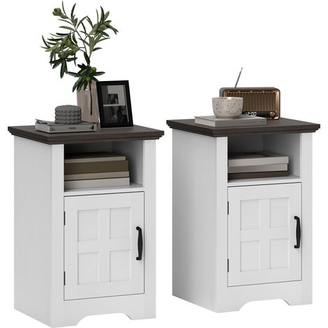 Comodini rustici/Tavolini ausiliari con ripiano stile porta di fienile 40x35x60 cm, bianco e marrone