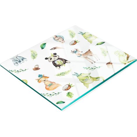 Tablero de vidrio elegante y resistente con estampado de animales para habitaci贸n infantil, 60x52 cm.