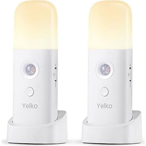 Veilleuse YELKO à détecteur de mouvement, batterie 2000 mAh, rechargeable, intensité variable (lot de 2, blanc chaud) (1/5)
