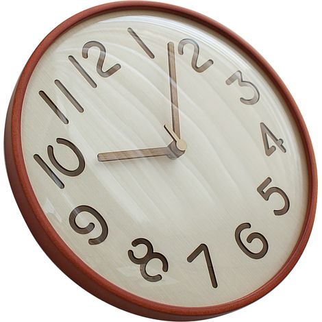 Horloge murale ronde en bois foncé 30,5 cm silencieuse sans tic-tac à pile pour cuisine salon maison classe chiffres évidés (1/4)