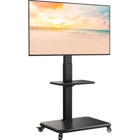 Support TV Mobile, Chariot TV Roulant inclinable et pivotant pour téléviseurs de 32 à 65 70 75 Pouces jusqu'à 110 lbs, Support TV Roulant réglable en Hauteur avec Roues, Max VESA 600x400mm (1/5)