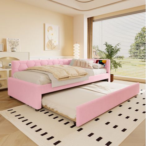 letto contenitore 90x200 estraibile USB luce boucle rosa HAVRYA (1/5)