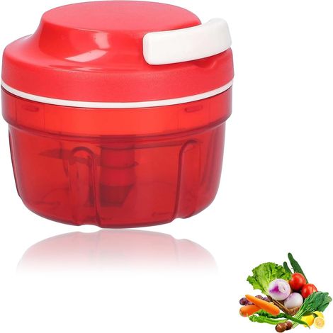 Coupe-Oignons, 300ml Hachoir Manuel Multiple avec 3 Lames en Acier Inoxydable et Cordon, Hachoir à Oignons pour Cuisine, Coupe-Légumes Fournitures de Cuisine pour Ail, Oignon, Viande (rouge) (1/5)