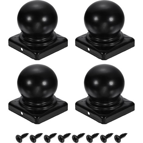 4Pcs Caps Pour Poteaux De Clôture, 60mm/2.36-inch Carré Waterproof Ball Top Dome Iron Cap Cover Avec Vis Pour Outdoor Metal Wood Fence Deck Mailbox Patio, Black (1/5)