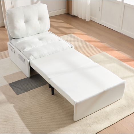 Canapé convertible de lino blanco 81,5x92x90 cm, 2 en 1 sin reposabrazos, cama extraíble 80x165 cm (1/5)