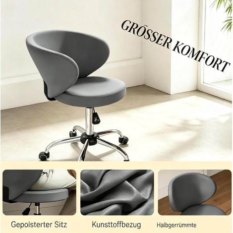 Tabouret de bureau à roulettes 45x54x88 cm en PU gris, dossier et hauteur réglable – MEUBLIV (1/5)