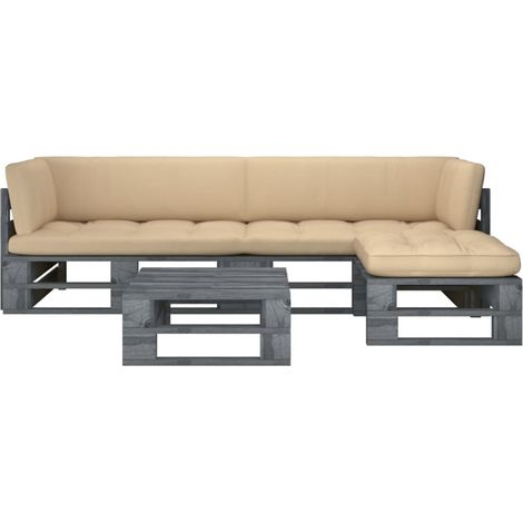 4-tlg. Paletten-Lounge-Set Grau Imprägniertes Kiefernholz (1/5)