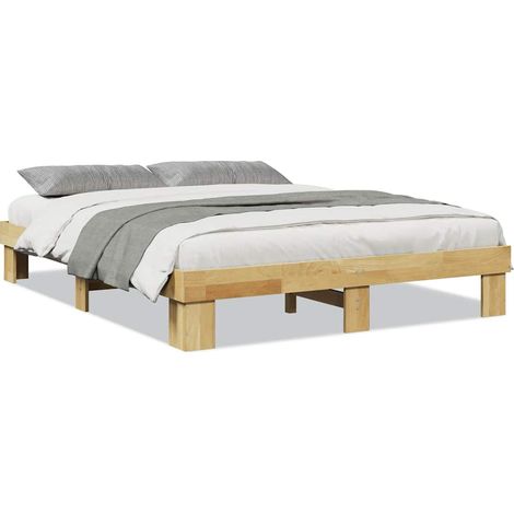 Lit double,Lit adulte,Cadre de lit sans matelas 135x190 cm Bois massif Chêne CFW8040309 (1/5)