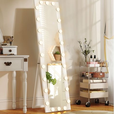 Miroir sur pied LED 150 x 40 cm, 24 ampoules, 3 couleurs, blanc DESVIAE (1/5)