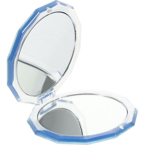 Miroir de maquillage compact et pliable, double face, grossissement x3, format de poche, pour les voyages et les femmes (bleu) (1/5)