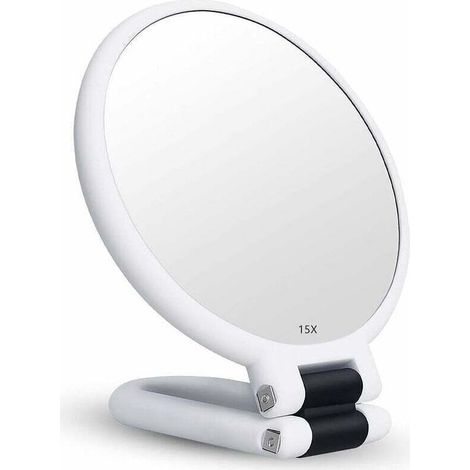 YUIT-Miroir Grossissant x15 Double Face Miroir Pliable avec Poignée, Miroir de Maquillage à Main Miroir à Palette de Coiffeurs Miroir Pliant Utilisé pour Divers Détails de Maquillage (blanc) (1/4)