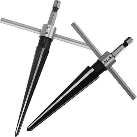 Lot de 2 alésoirs coniques pratiques avec poignées en T - En acier - Pour perçage - Trou de 3 à 13 mm et 5 à 16 mm - Avec tige hexagonale - Pour guitare, menuisier, outil de perçage (1/5)