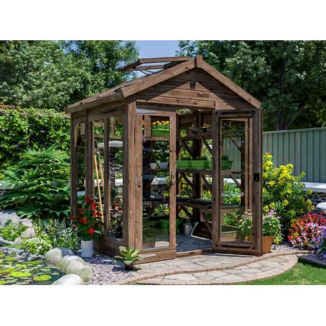 Growzilla Wooden Greenhouse W1.8m x D1.8m / W6' x D6' with 4mm Glass and Automatic Vent Opener Dunster House (1/5)