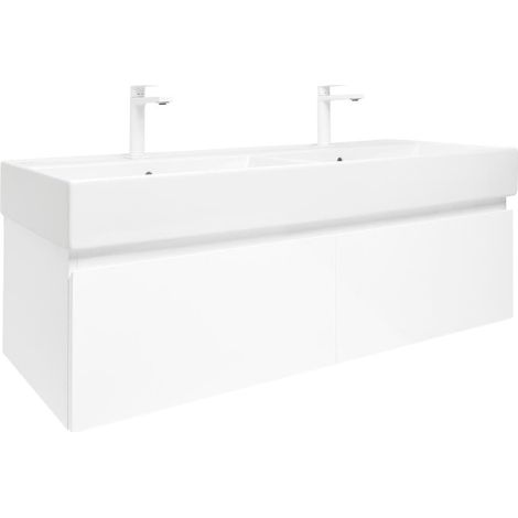 Ensemble meuble avec double vasque et 2 mitigeurs SAT - B-WAY 1 - 119x30x45 avec double vasque 120,4x46,5 (2 trous) et 2 mitigeu