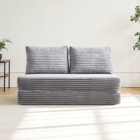 Canapé convertible gris clair en satin, prêt à l'emploi, parfait pour salon, chambre et bureau