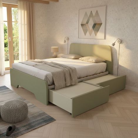 Letto matrimoniale 160x200 con testate sagomate e cassettoni - Salvia (1/5)