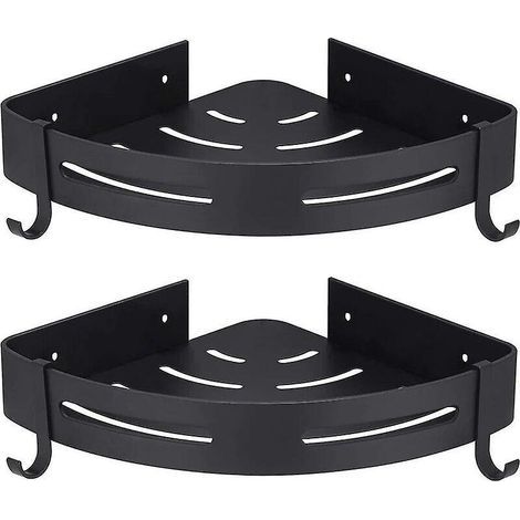 Corner Shower Caddy, No Drilling Required, Set of 2, with Hooks, Black, Bathroom Storage, Bathroom Accessories, Soap Dish, Support (1/4)