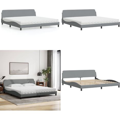 Bett mit Matratze Hellgrau 200x200 cm Stoff - Bettsofa - Boxspringbetten - Doppelbett - Schlafzimmermöbel - Lattenrost - Home & Living (1/5)