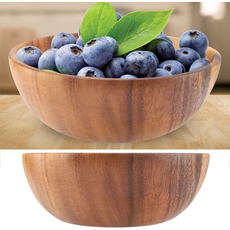 Bol en bois d'acacia massif pour salade, soupe, riz, bol en bois fait main, ustensile de cuisine (207cm) (1/5)