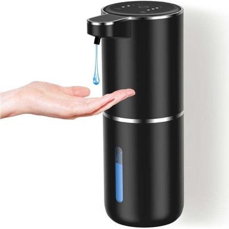 Distributeur de Savon,USB C Rechargeable Distributeur de Savon Mural 380ml,4 Niveaux Réglables Distributeur Savon Liquide Noir