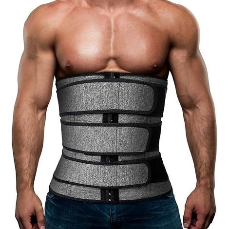 Corset d’entraînement homme en néoprène avec ceinture, conçu pour soutenir le dos et intensifier la transpiration pendant le sport. (1/5)