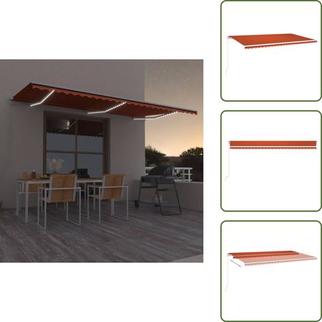 The Living Store Auvent manuel rétractable avec LED 600x300 cm Orange et marron - Auvent Pliable - Store Extérieur - Abri Soleil - Parasol - Terrasse (1/5)