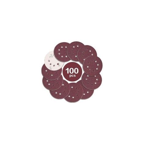 Lot de 100 disques abrasifs 125 mm, grain 40, 8 trous, idéal pour le ponçage et le polissage des ponceuses excentriques (1/5)