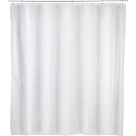 Rideau de douche 120x200 cm blanc lavable – 8 anneaux inclus – Polyester recyclé imperméable – Anti-moisissure durable