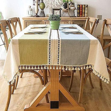 nappe Exterieur Rectangulaire Anti Tache Nappe(rayures Bleu-vert, 140x220cm) Lavable Tissu Nappe Table A Manger Nappe Cuisine Nappe Picnic Nappe D