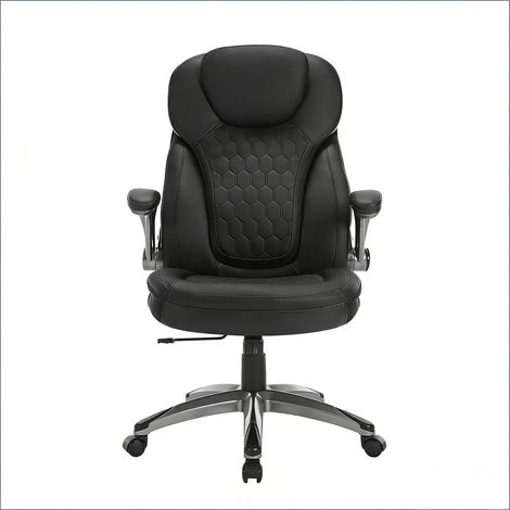 ELVMI Sedia da Ufficio Ergonomica con Schienale Alto, Altezza Regolabile, Braccioli Ribaltabili, Metallo, Rete e PU Nero (1/5)