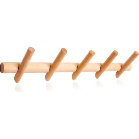 Porte-Manteau Mural en Bois, Design Moderne et Unique avec 5 Crochets pour Chapeaux, Manteaux, Sacs à Main et Vêtements, Également Utilisable comme Porte-Serviettes (1/5)