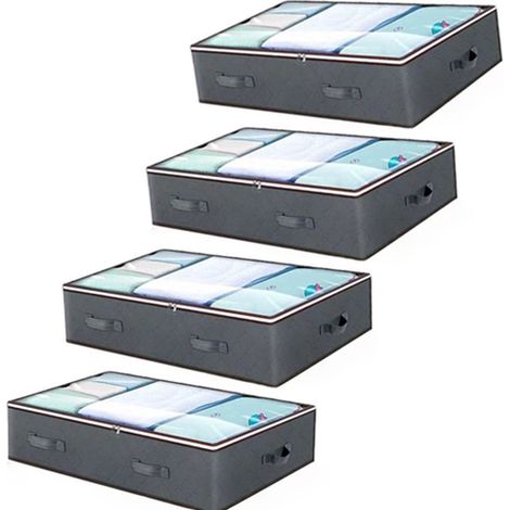 Aufbewahrungstasche - Unterbett-Aufbewahrungstasche - Kleideraufbewahrungstasche - 4er-Set - 90 Liter - Mit stabilen Griffen - Für Bettdecken, Kissen und Kleidung - 100 x 50 x 18 cm (1/5)
