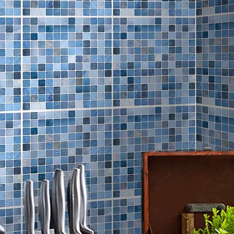 Autocollants carrelage bleus imperméables en PVC, pour salle de bain et cuisine - 20 pièces, 20 x 20 cm (1/5)